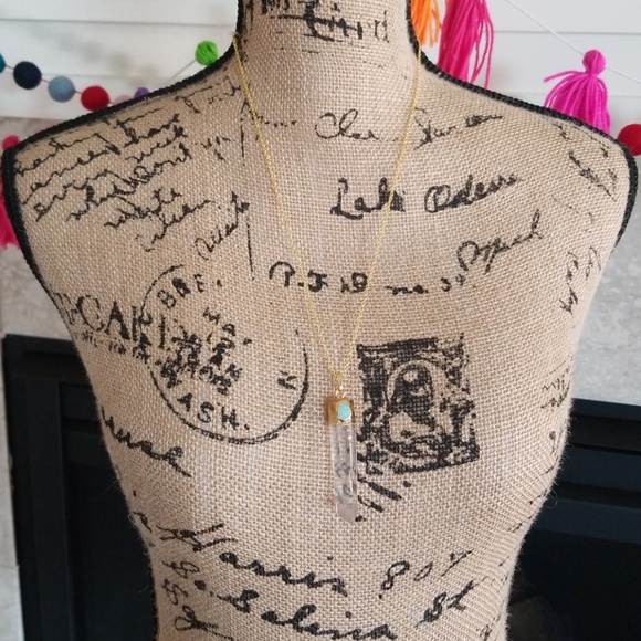 🧡 Quartz & Turquoise Gold Necklace - Picture 2 of 9